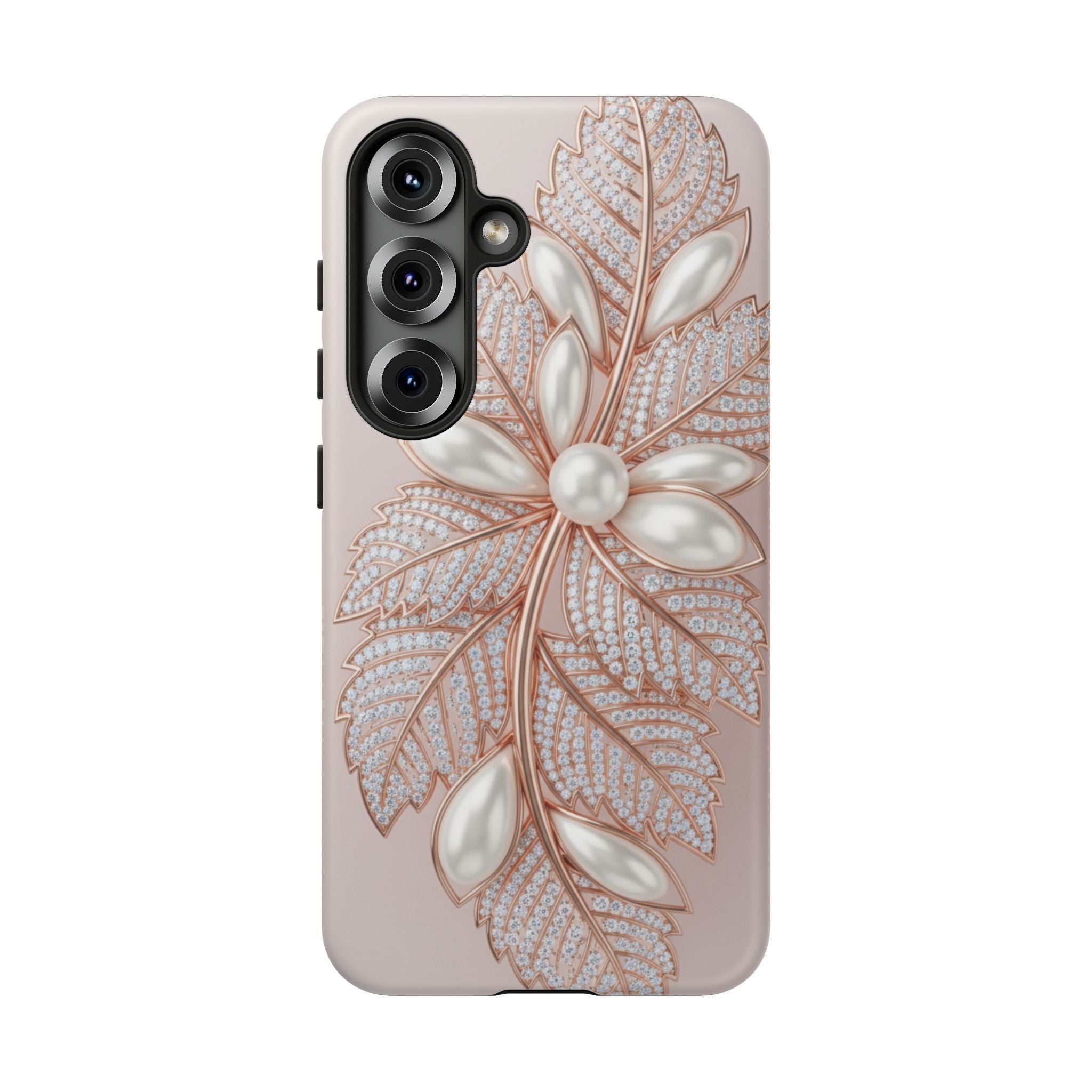 Pearl Floral Phone Case for Samsung galaxy phone — Elegant Rose Gold Leaf Design for Women