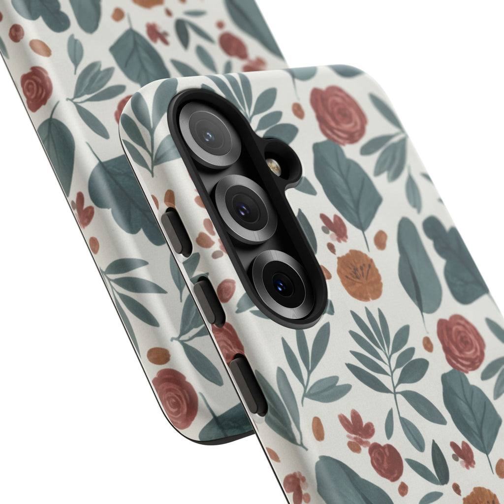 Floral Leaf Pattern Tough Phone Case — Protective Botanical iPhone Cover