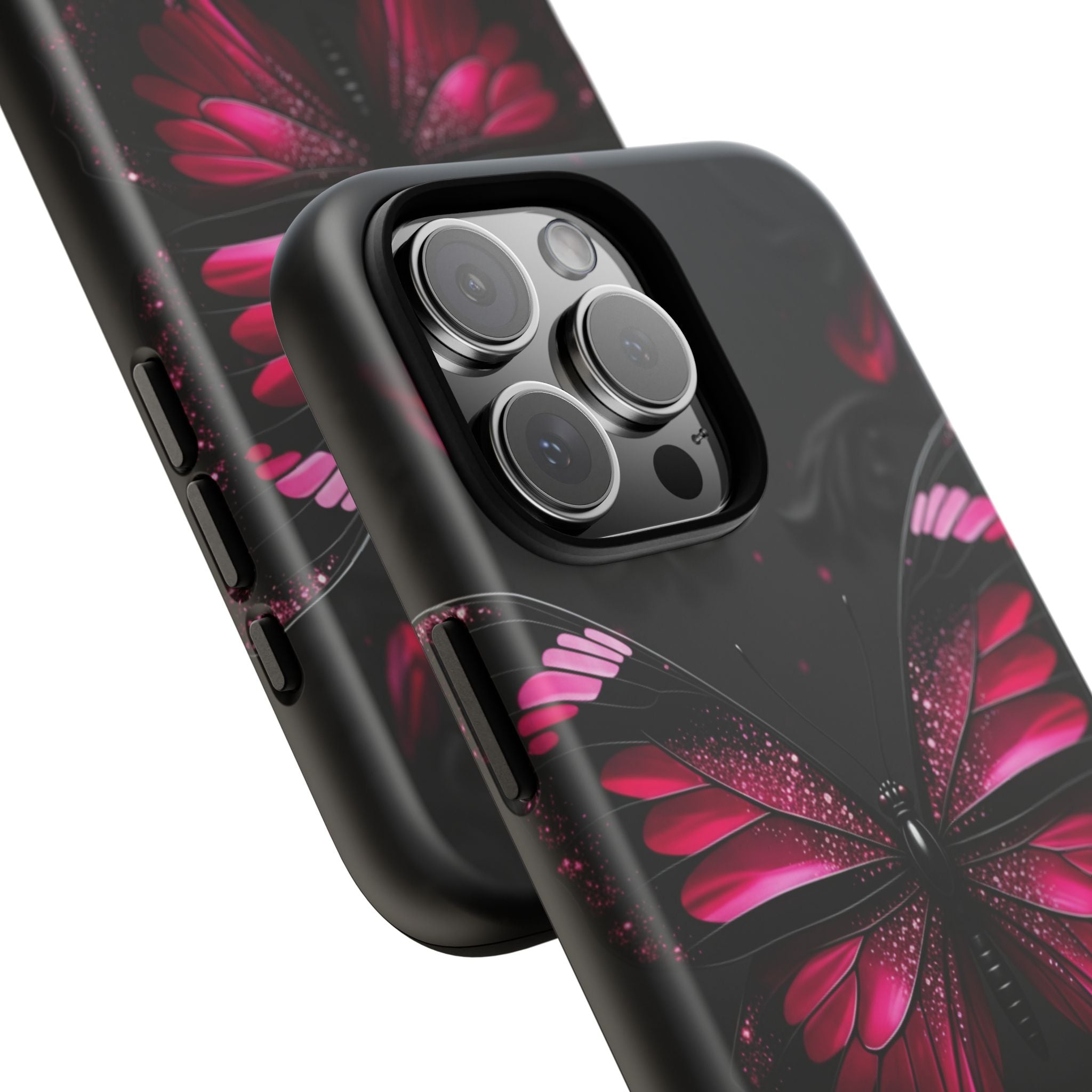 Pink Butterfly Tough Phone Case - Shockproof Protective iPhone Cover
