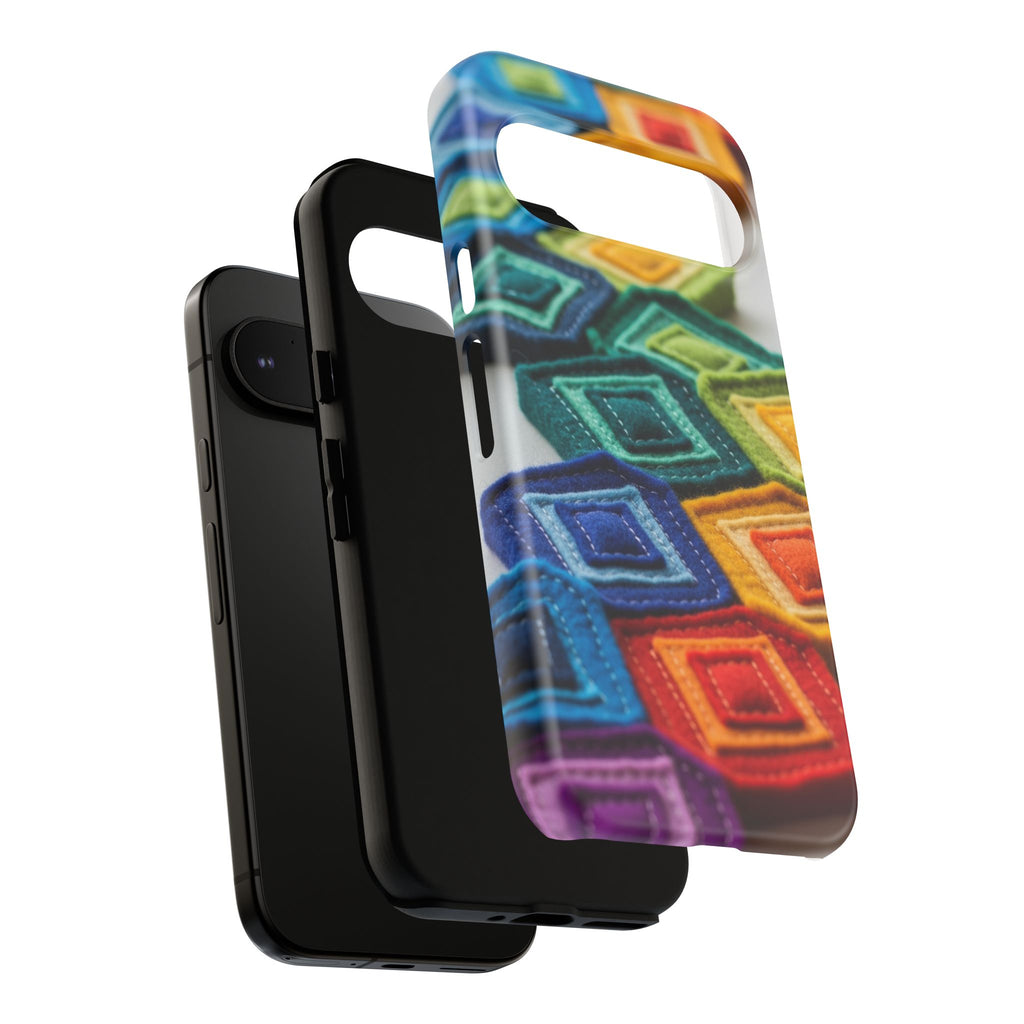 Colorful Geometric Quilt Pattern Phone Case – Bright Rainbow Diamond Tough Case