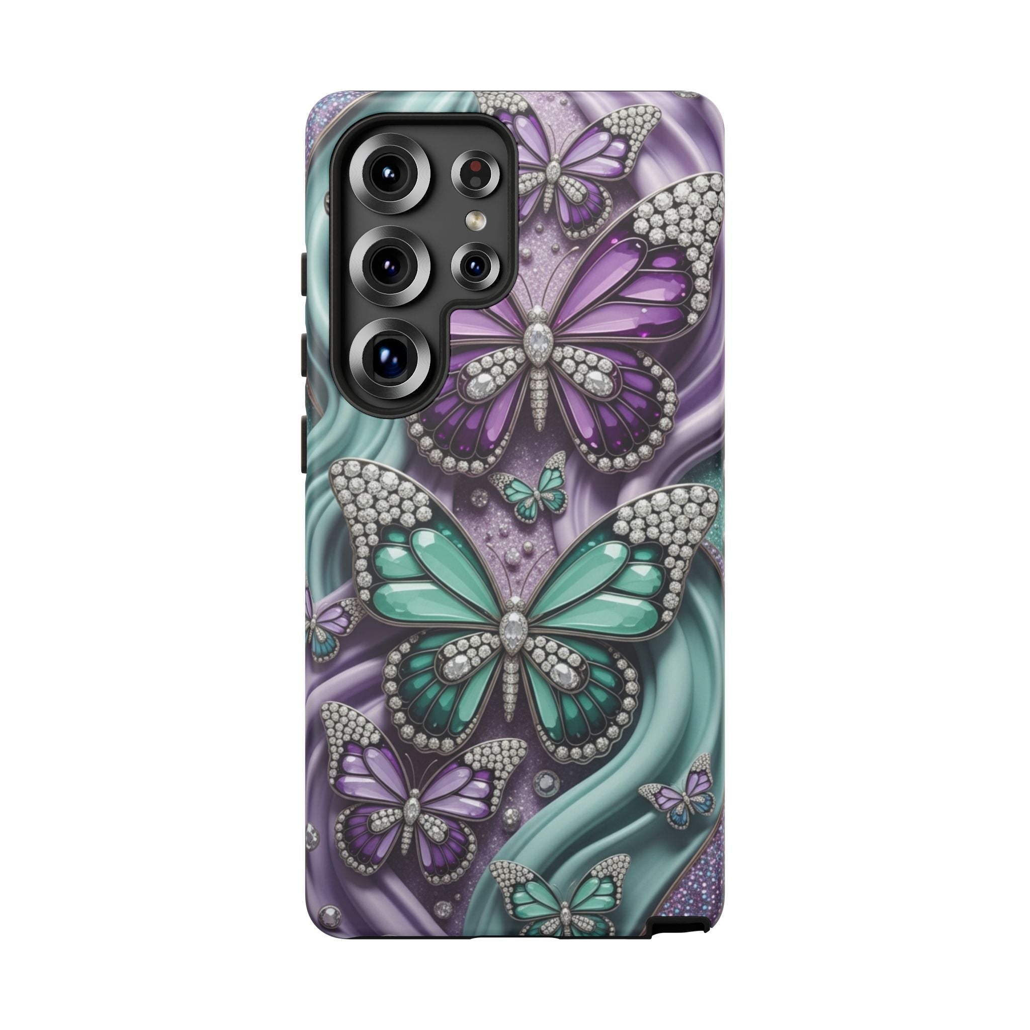 Butterfly Gem Tough Phone Case – Teal & Purple Sparkle Protective Cover